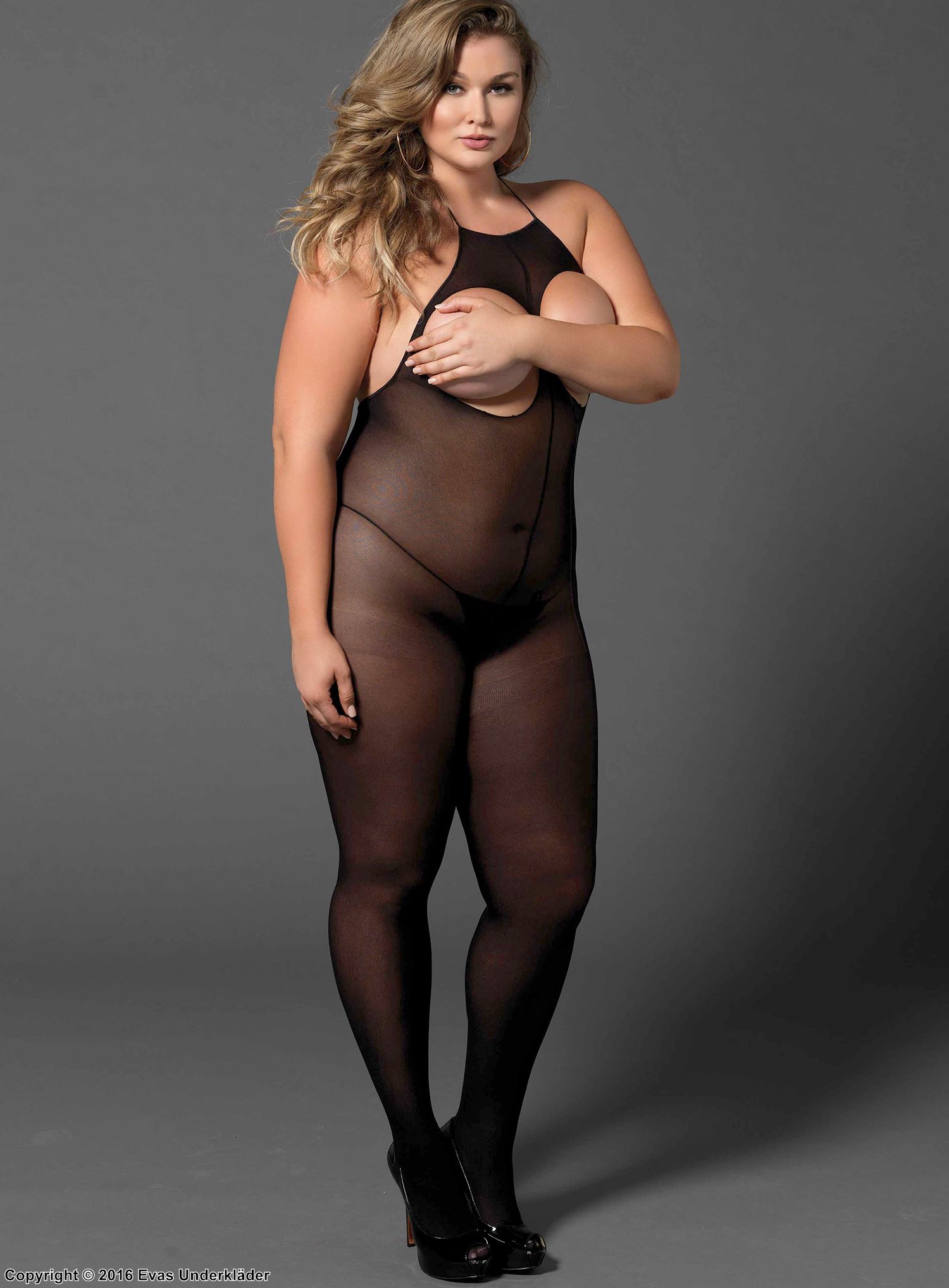 Open cup bodystocking, plus size